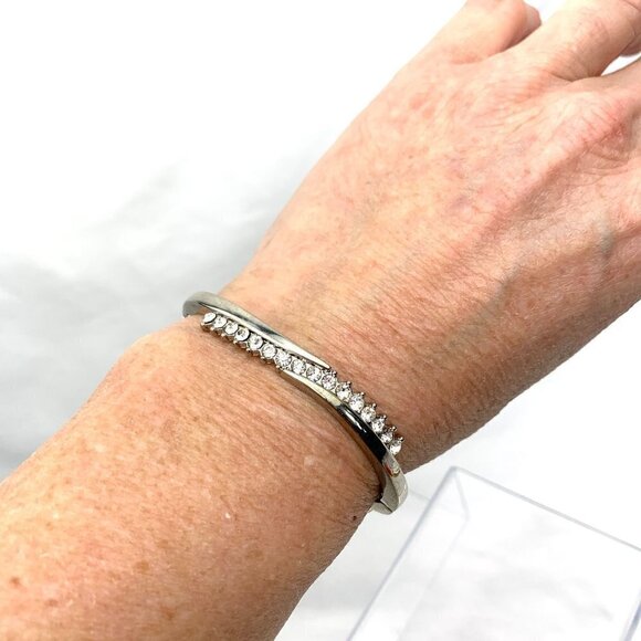 Simulated Diamond Silver Tone Hinged Bracelet - 2.25" - Picture 4 of 7